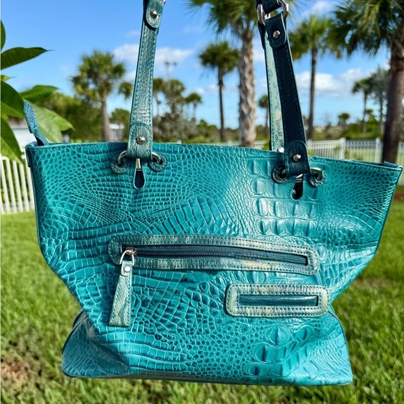 M.C. Turquoise Leather Crocodile Bag - Picture 3 of 9
